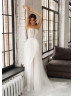 Strapless Beaded Ivory Tulle Slit Wedding Dress